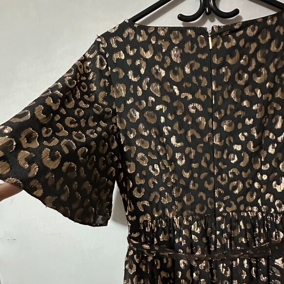 Kate Spade - Black & Rose Gold Leopard Print Midi Dress Sz 6 - Picture 16 of 16